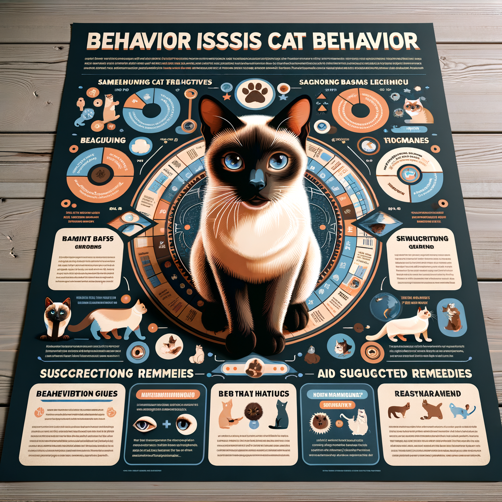 Infographic detailing Siamese cat behavior problems and solutions, providing understanding and training advice for Siamese cat behavior issues as part of a comprehensive guide.