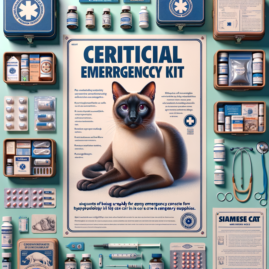 Essential Siamese cat safety products including a Siamese cat emergency kit, health supplies, and a comprehensive care guide, highlighting the importance of cat emergency preparedness and offering practical emergency tips.
