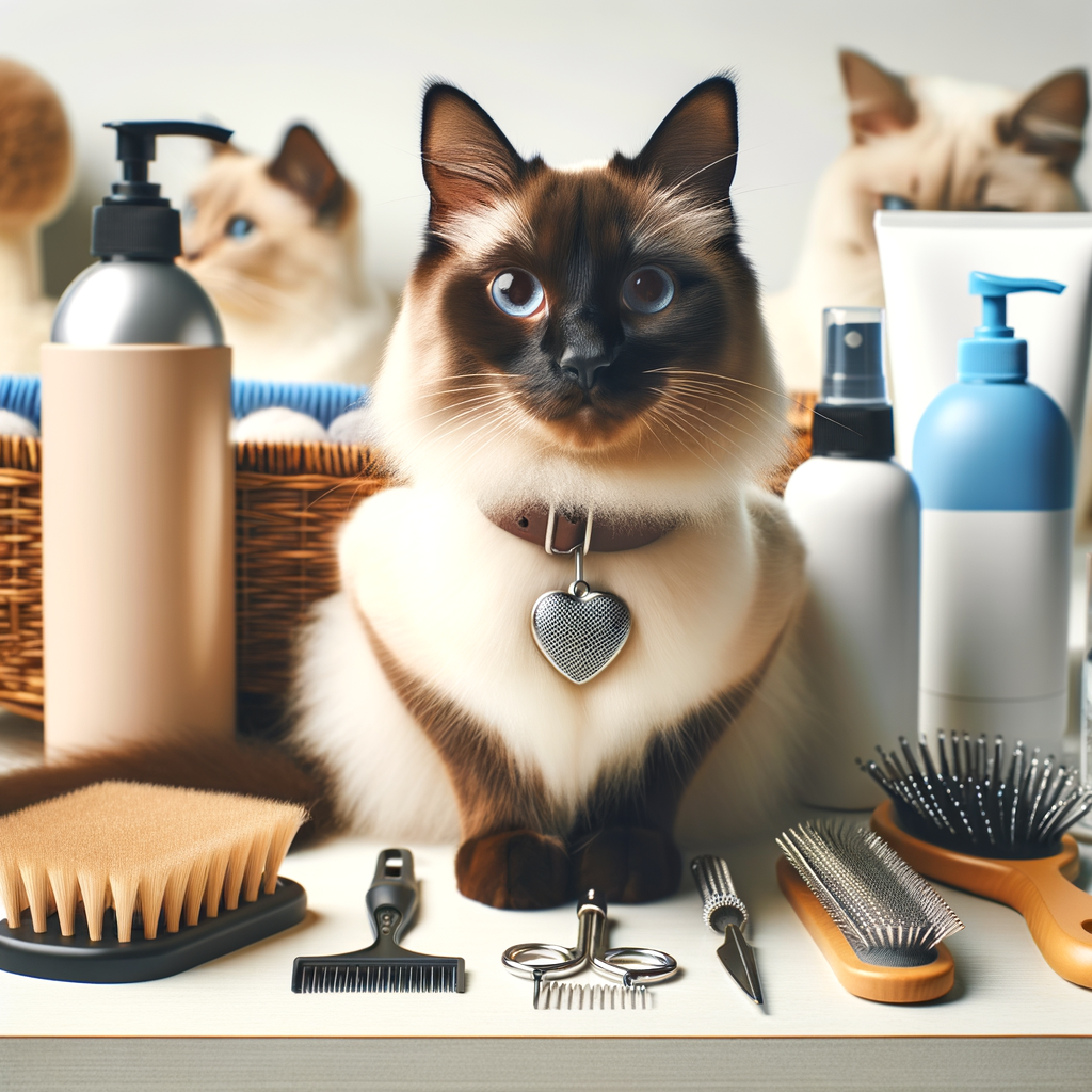 Essential Siamese cat grooming supplies including best cat grooming tools and products, Siamese cat brush, highlighting the importance of Siamese cat hair care and fur care for optimal grooming.