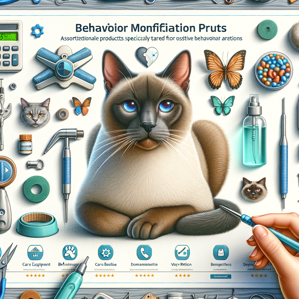 Siamese cat demonstrating improved behavior after using top-rated behavior modification products, including training tools and care items, reviewed in the article 'Siamese Cat Behavior Modification Product Reviews