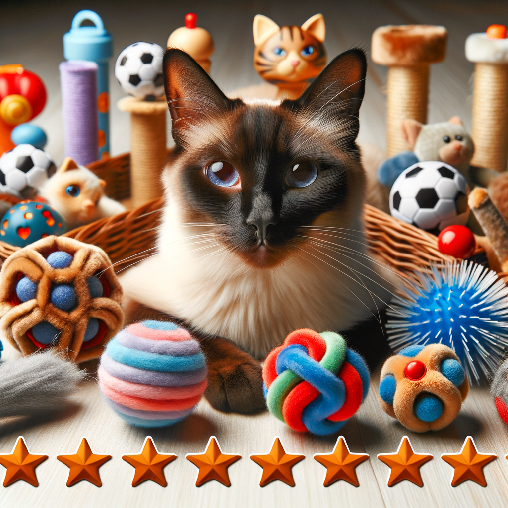 Assortment of top-rated Siamese cat toys including interactive, indoor enrichment, and activity toys, highly recommended in Siamese cat toy reviews for best cat playthings.