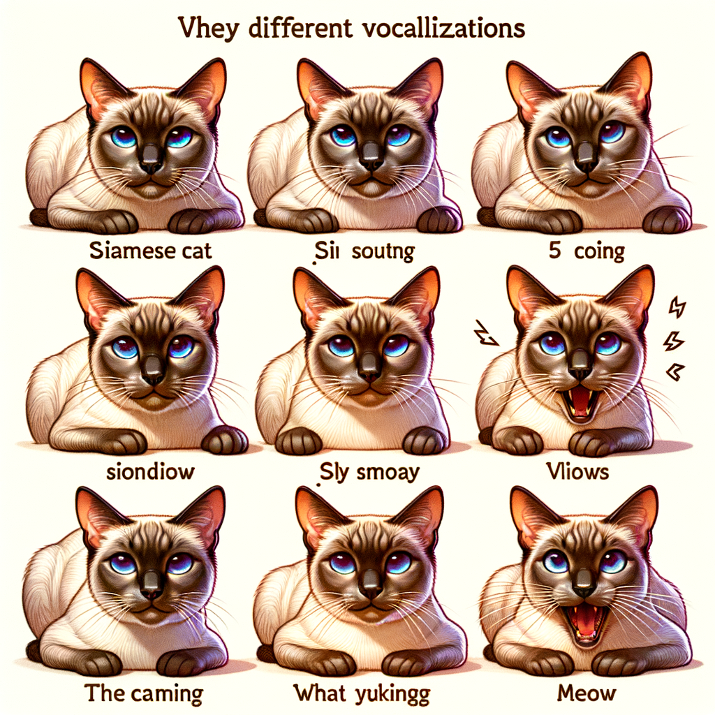 Siamese cat demonstrating various vocalization patterns, illustrating Siamese cat sounds, communication, behavior, and language for understanding and interpreting Siamese cat meowing patterns and noise meanings.