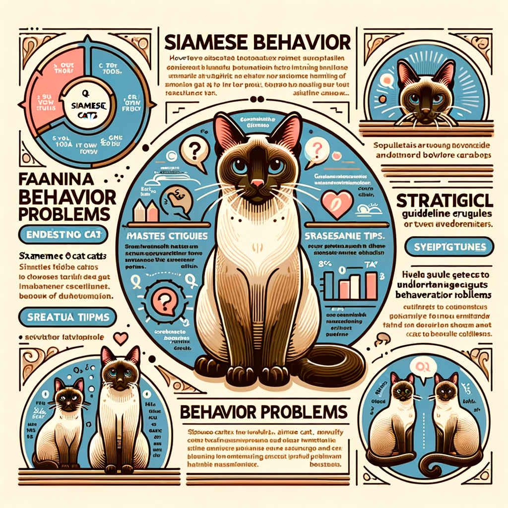 Informative infographic on Siamese Cat Behavior, Traits, Personality, and Behavior Problems, providing a comprehensive guide and tips for understanding Siamese Cats, addressing Behavior Issues, and answering frequently asked Siamese Cat Behavior Questions.