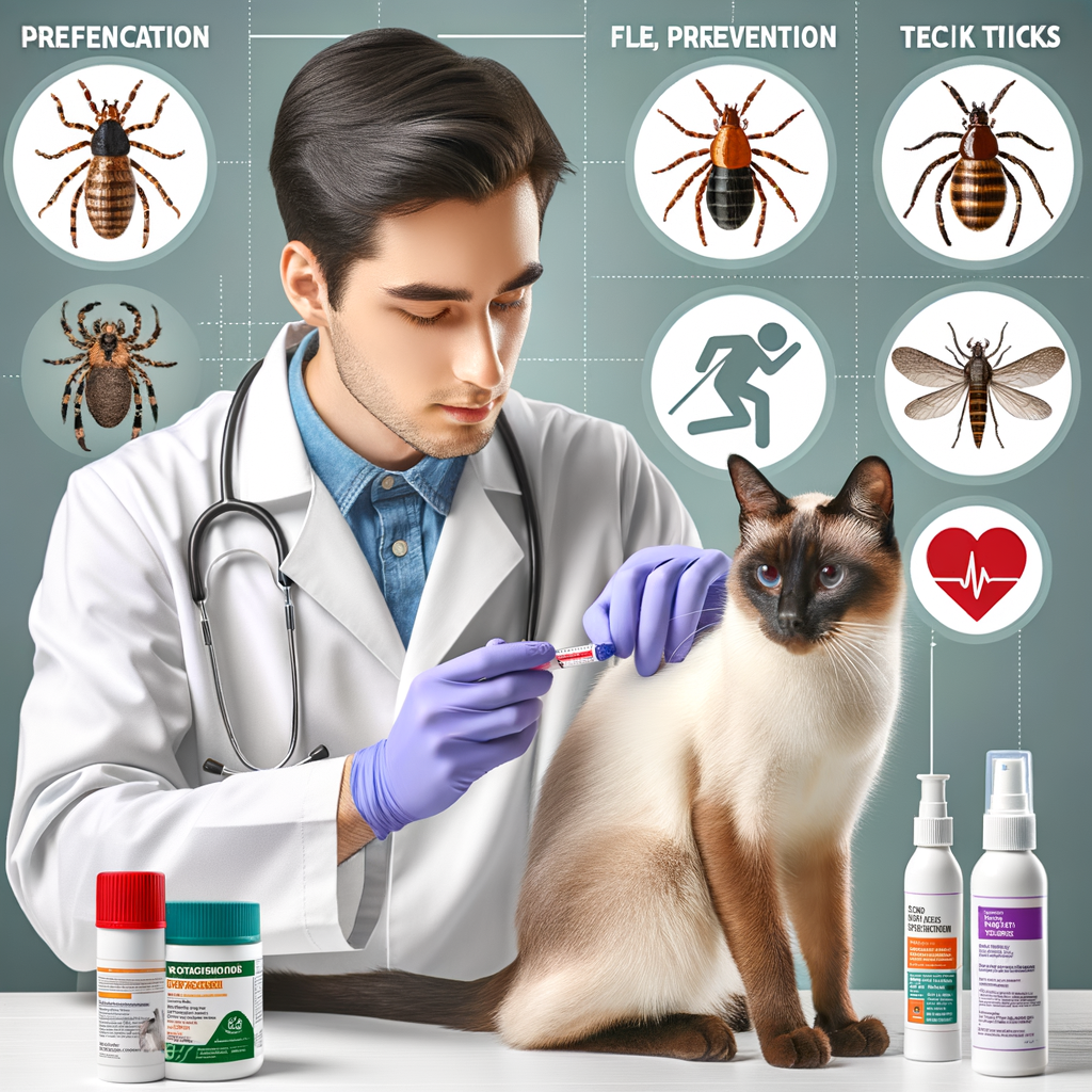 Veterinarian demonstrating Siamese Cat Flea Treatment and Tick Prevention methods, showcasing various Flea and Tick Products for effective Siamese Cat Parasite Prevention.